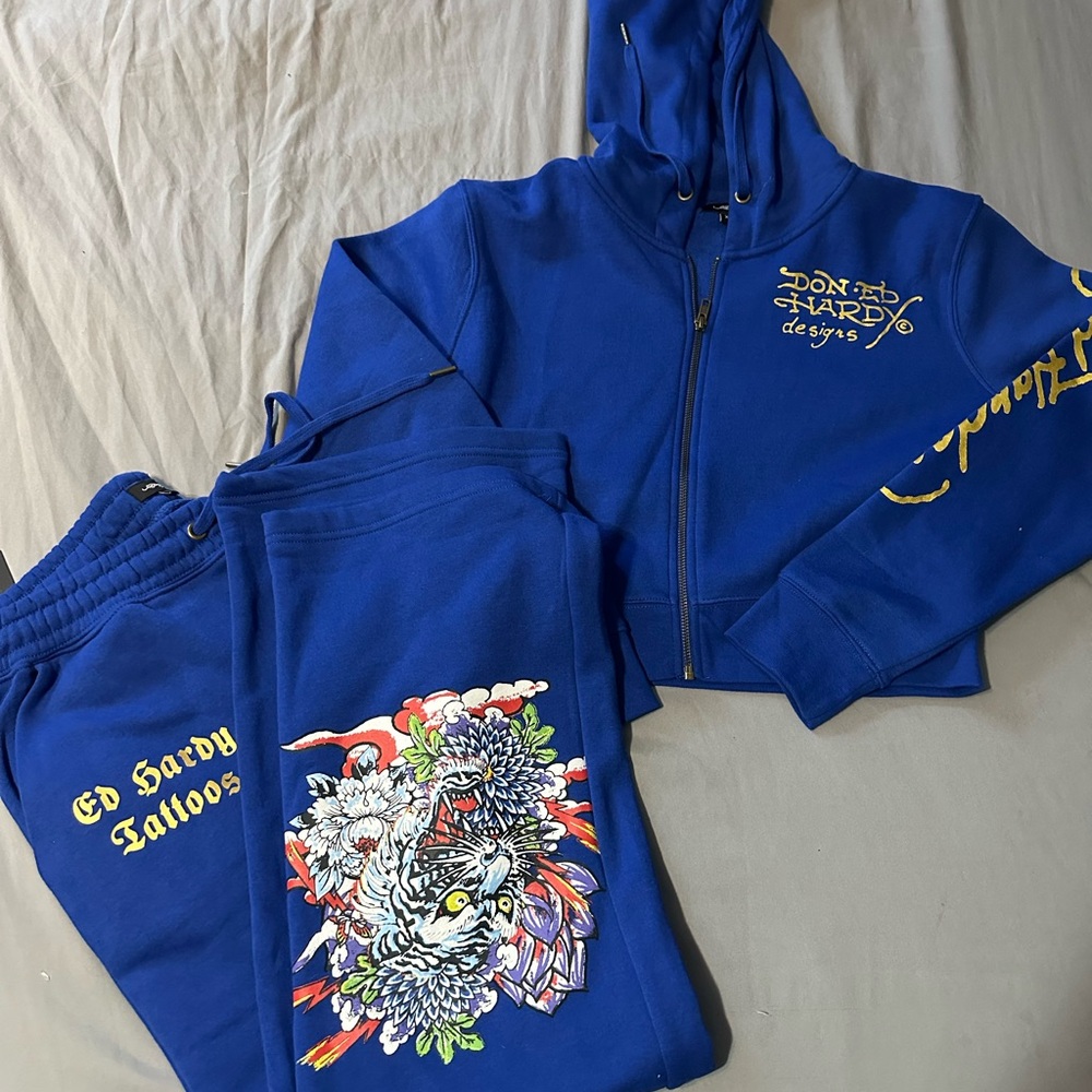 Ed Hardy Royal Blue Tracksuit with Yellow Accents